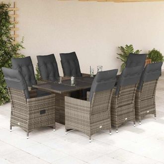 vidaXL Mesita Y Sillas Jard&iacute;n 9 Piezas Y Cojines Rat&aacute;n Sint&eacute;tico Gris Vidaxl