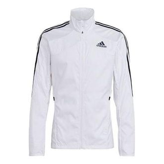 adidas Mens adidas Marathon Jkt Logo Stripe Stand Collar White Jacket GK6111
