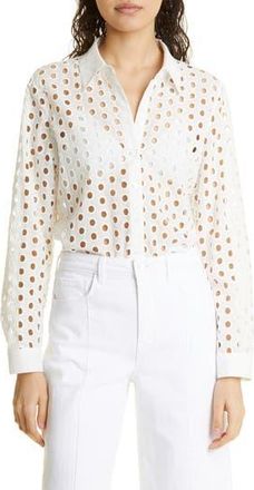 L'agence Lindy Eyelet Button-Up Shirt in White at Nordstrom Rack, Size Large