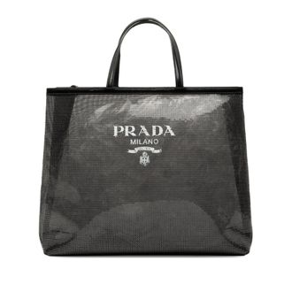Prada Tweedehands Grote Geleefde Mesh Logo Schoudertas