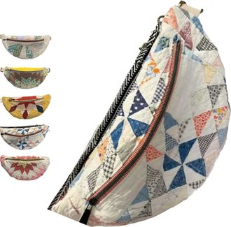 Generic Vintage-Inspired Patchwork Quilted Sling Bag, Handmade Quilted Bohemian Shoulder Satchel With Adjustable Strap, Lightweight Curved Design (C)