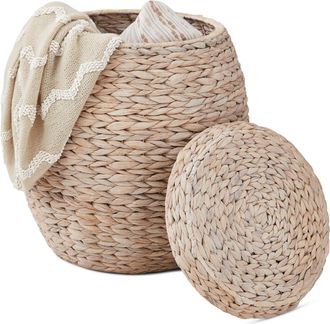 Best Choice Products Vintage Multipurpose Hyacinth Storage Organizer Tote Basket w/ Lid