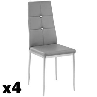 TecTake 4 sillas de comedor tapizadas, respaldo alto con brillantes gris