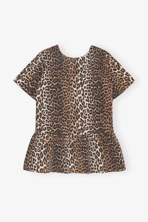 Ganni Mixed Leopard Open-back Mini Denim Dress - Size 10/12 Organic Cotton