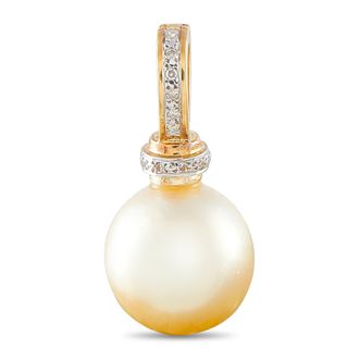 Luxury Bazaar 18K Yellow Gold 0.10ct Diamond and South Sea Pearl Pendant MF06-092226