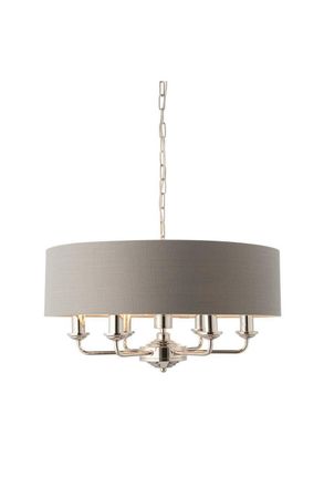 Netlighting Highclere Cylindrical Pendant Light Bright Nickel Plate Charcoal Fabric in Grey