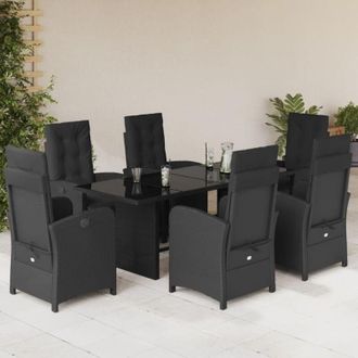 vidaXL Set De Comedor De Jard&iacute;n 7 Pzas Y Cojines Rat&aacute;n Sint&eacute;tico Negro Vidaxl