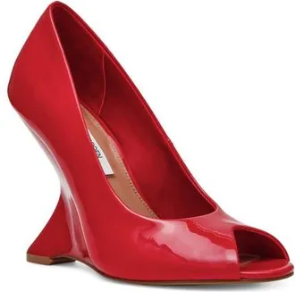 Steve Madden Palmetto Peep Toe Wedge Pump in Red Patent at Nordstrom, Size 6.5
