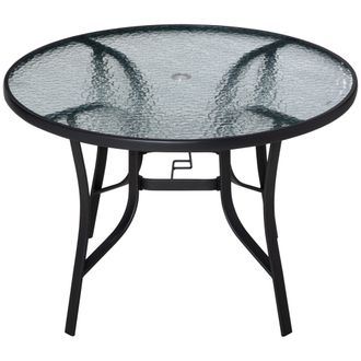 OUTSUNNY 106cm Round Garden Dining Table with Parasol Hole Tempered Glass Top | TJ Hughes
