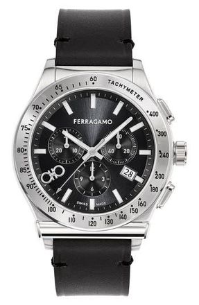 Ferragamo 1927 Chronograph Leather Strap Watch, 42mm in Stainless Steel at Nordstrom Rack