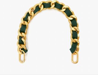 Clare Vivier Womens Grosgrain Curb Chain Shortie Bag Strap In Evergreen
