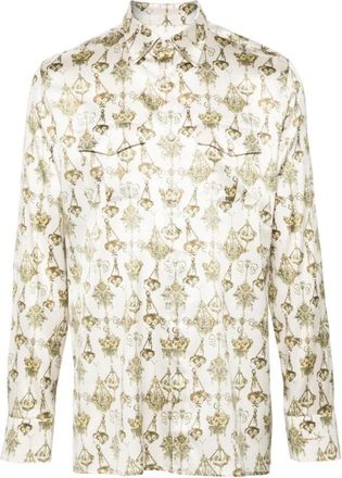 Givenchy Kroonluchter Print Zijde Blouse - Heren - Casual Overhemden - Veelkleurig - L - Satijn - Overhemden