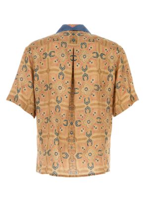 Valentino Garavani Mens Printed Linen Shirt Voyageimagfdoazzurrobeigerosaazzur Exterior: Camicie