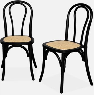 Sweeek Silla Vintage De Madera Y Rat&aacute;n, Set De 2