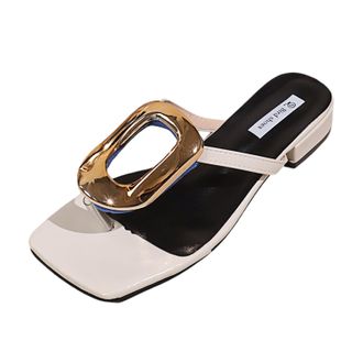 Generic 2026 Women Slippers Flip-Flops Sandals for Comfortable Open Square Toe Slip on Beach Thong Casual Fashion Ladies Slipper Dressy Metal Decoration Summe