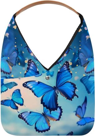 Generic Blue Butterflies Reusable Lightweight Grocery Bags - Foldable Into Compact Pouch, Washable & Sturdy, Multipurpose for Shopping and Travel