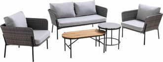 Oviala Muebles de jardín de 4 plazas en resina trenzada y mesa gris