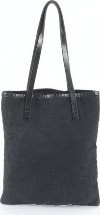 Fendi Black Leather Nylon Handbag Shoulder Bag Tote Bag (Pre-Owned)