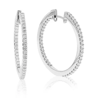 Vir Jewels 1 cttw Lab Grown Diamond Hoops Earrings in Sterling Silver With Hidden Post For Women