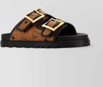 MCM open toe canvas slip-on flat sandals