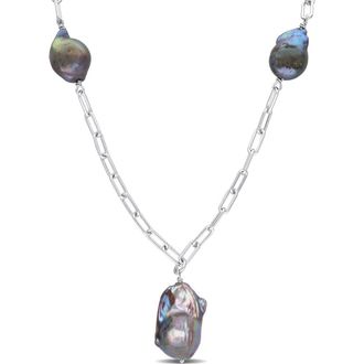 Delmar Sterling Silver 13-15mm Grey Cultured Freshwater Pearl Station Necklace in Black at Nordstrom Rack