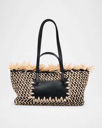 Ulla Johnson Lali Small Fringed Woven Raffia Tote Bag