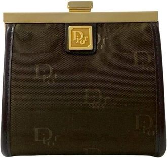 Dior Brown Leather Canvas Coin Purse/Coin Case (Pre-Owned)