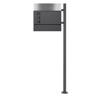 ECD Germany Ecd Germany Buz&oacute;n Independiente Antracita De Acero Inoxidable Exterior Con Soporte Poste Casillero Moderno Con Espacio Para Revistas, Placa De Identif