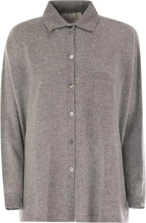 VANIS&Eacute; Shelly Shirt-Style Breiwerk - Dames - Cashmere truien - Grijs - L/Xl - Kasjmier - Truien & Vesten
