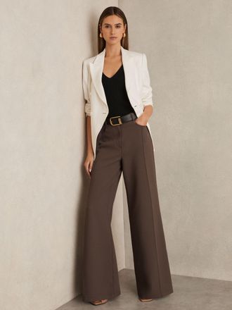 Reiss Mink Neutral Palazzo Tailored Trousers, 16R