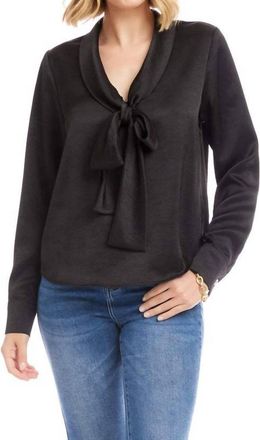 Karen Kane Long Sleeve Satin Bow Top In Black