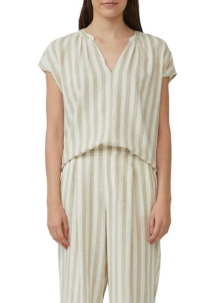 s.Oliver Kurzarmbluse S.OLIVER, Damen, Gr. 34, beige (beige stripe), Obermaterial: 52% Leinen, 48% Viskose, bedruckt, regular fit Po-bedeckend, V-Ausschnitt, B