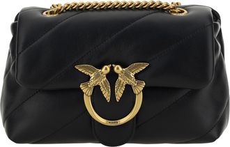 Pinko Womens Shoulder Bag Love Mini Puff Black-Antique Gold Calf Leather Black/antique