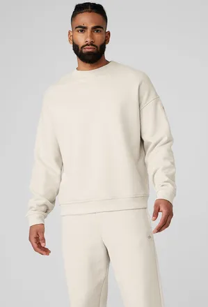 Alo | Renown Heavy Weight Crewneck Neck Pullover Top in Bone Beige, Size: 2XL