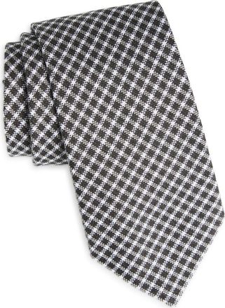BOSS Angled Check Cotton & Silk Tie in Medium Grey at Nordstrom