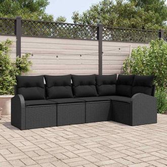 vidaXL Vidaxl - Conjunto De Sof&aacute; De Jard&iacute;n Con Coj&iacute;n 5 Pcs Negro Polirat&aacute;n