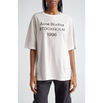 Acne Studios Exford 1996 M&eacute;lange Distressed Logo Cotton & Hemp Graphic T-Shirt in Dusty White at Nordstrom, Size X-Small