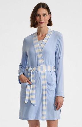 Lands End Cooling 3 Piece Pajama Set - Robe Tank and Shorts in Misty Blue Stripe at Nordstrom, Size X-Small