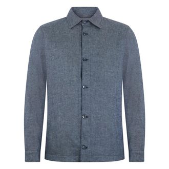Herno Casual Shirts, male, Blue, Size: XL Shirt-cut Linen Jacket