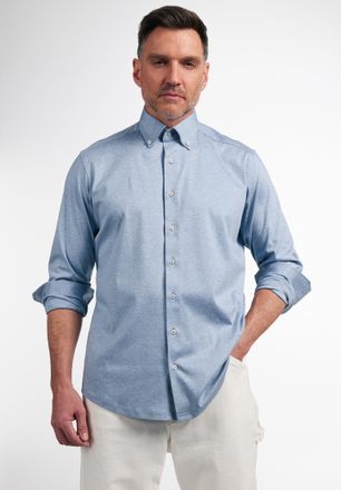Eterna Langarmhemd ETERNA COMFORT FIT, Herren, Gr. 42, N-Gr, blau, Jersey, 100% Baumwolle, normal, Manschette, Hemden Langarmhemd, EASY IRON (b&uuml;gelleicht)