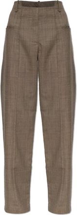 Ganni Gestreepte Broek - Dames - Straight fit broeken - Bruin - M - Wol - Broeken