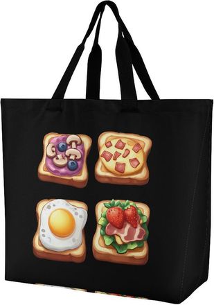 Generic Fruity And Savory Toast Bread Reusable Shopping Bags Large Capacity Grocery Bag Heavy Duty Tote for Women 40x40x16cm