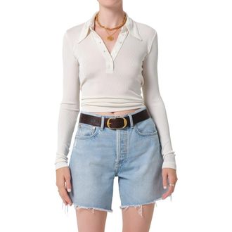 Citizens Of Humanity Shaea Long Sleeve Rib Polo in Pashmina Off White at Nordstrom, Size X-Small