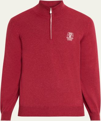 Brunello Cucinelli Mens Cashmere Logo Half-Zip Turtleneck Sweater