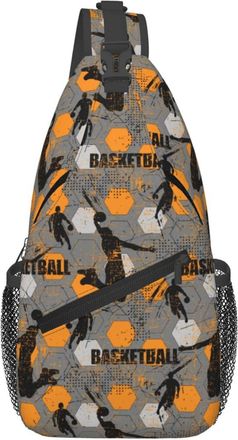 Generic Basketball Players Geometric Elements Grunge Texture Chest Bag Adjustable Cross Body Bag With Zipper Sling Backpack For Camping Women Outdoors