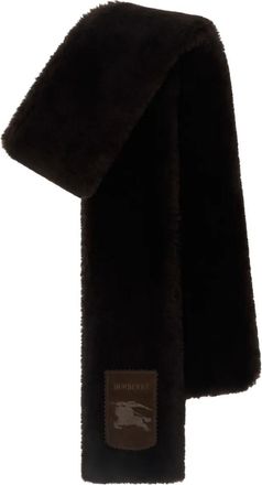 Burberry logo-appliqu&eacute; shearling scarf - unisex - Sheep Skin/Shearling - OS - Brown