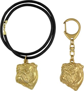 OEM Bulldog Ingl&eacute;s, Bulldog I - Llavero Y Collar Con Perro En Caja, Producto Ba&ntilde;ado En Oro De Alta Calidad, Marca Art-dog