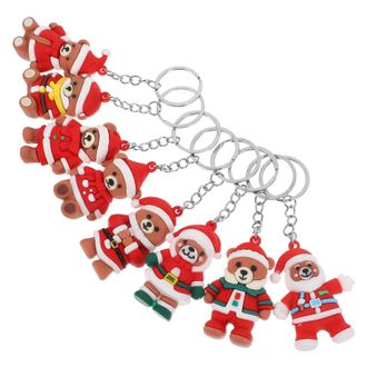 Frcolor 8PCS Xmas Bear Keyrings with Santa Hat Christmas Tree Pendants Festive Hanging Ornaments for Party Bag Fillers Family Stocking Stuffers Holiday Decora