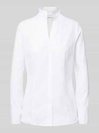 Eterna Regular Fit Hemdbluse mit Stehkragen und V-Ausschnitt in Weiss, Gr&ouml;&szlig;e 34