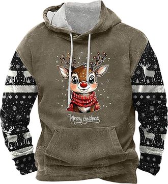 Generic Mens Christmas Hoodie Sweatshirt Mens Christmas Print Hooded Long Sleeve Hoodies Top Funny Christmas Jumpers Santa Festive Sweatshirt Xmas Party Hoode